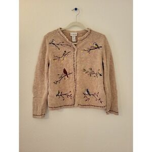 Breckenridge Petite‎ Bird Embroidered Cardigan Sweater